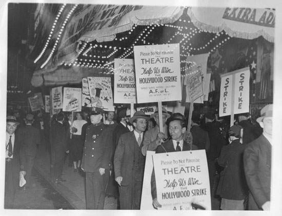 Fleischer animators on Strike in front of the Paramount Theatre in Times Square - in this 5/22/37 news photo. (click to enlarge)