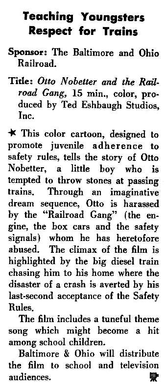 A film review for “Otto Nobetter And The Railroad Gang” from the 1958 No. 2 Vol. 19 issue of Business Screen Magazine.
