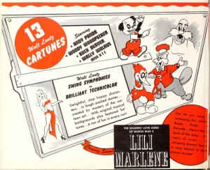 August 1944 trade advertisement which advertises "Miss X" as "Miss NYC" - and promotes a Swing Symphony based on "Lili Marlene" (which was never produced). 
