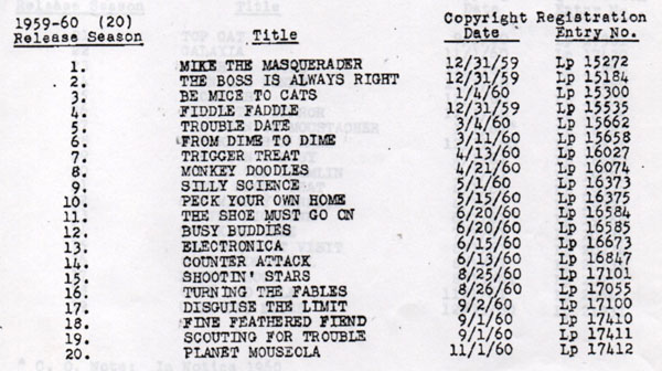 The official list of the 1959-60 season of Paramount cartoons.