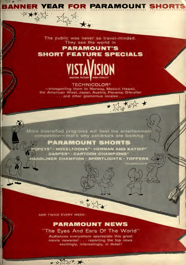 ABOVE: The Paramount Shorts trade advertisement published in October 1956 - note it no longer mentions Famous Studios