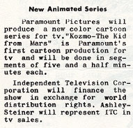 This item appeared in the Dec. 1961 Pegboard, the NY Screen Cartoonists newsletter. 