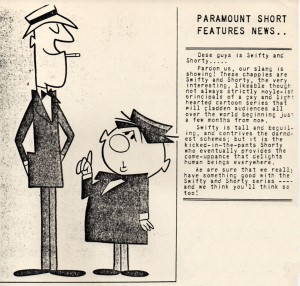 The introduction of Swifty and Shorty in Paramount's in-house trade newsletter, "Paramount World". (click to enlarge)