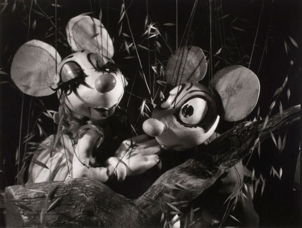 This image of mice puppets is one among numerous photographs of the Walton and O’Rourke marionettes taken by Ruth Bernhard in 1938.