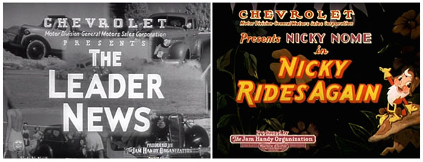 Two of the series that were part of the Direct Mass Selling Program: The “Chevrolet Leader News” novelty newsreel series and the “Nicky Nome” Technicolor cartoon series which evolved out of one shot Cinderella themed cartoons.