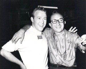 Sid Miller with Bob Amsberry during filming of The Mickey Mouse Club "Holiday in Hawaii" skit."